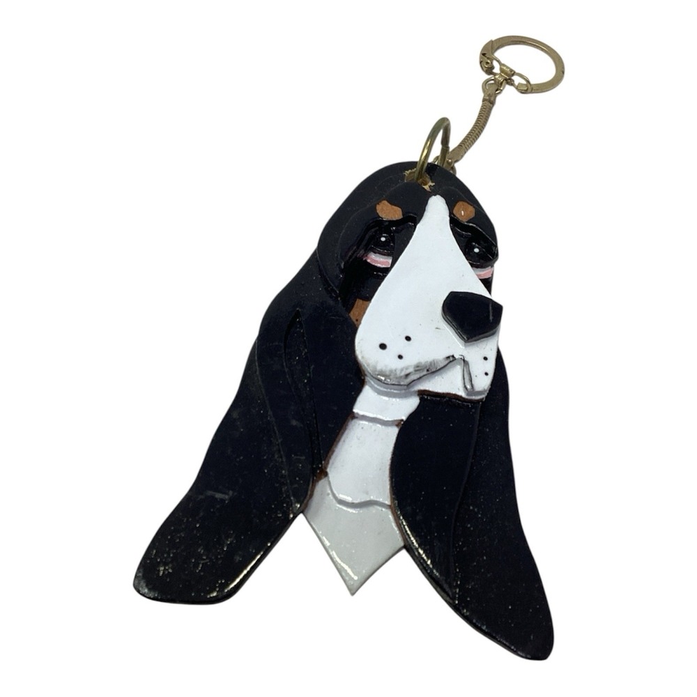 Bassett Hound Layered Wood Painted Handmade Keychain 4.5"